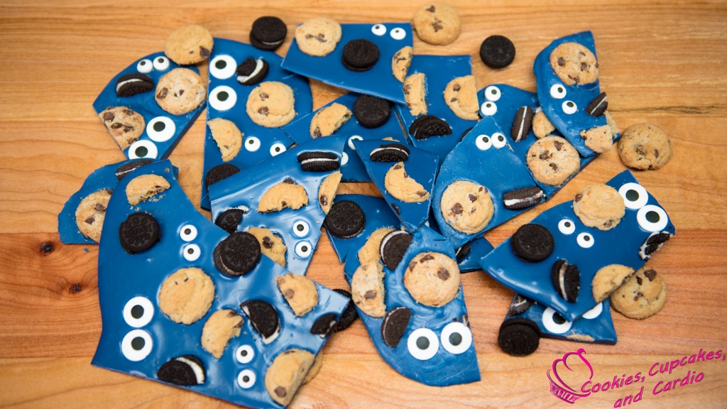 Cookie monster chocolate candy bark