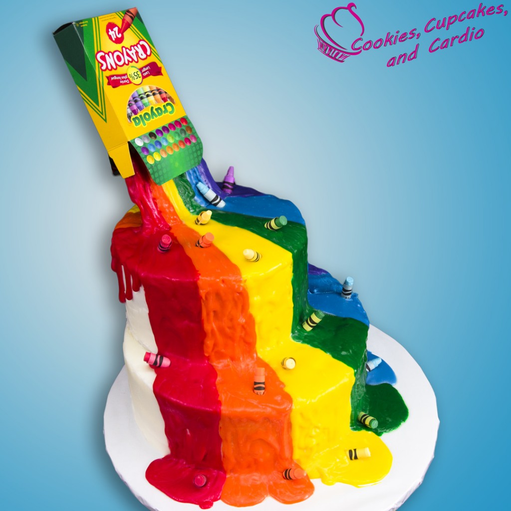 edible crayon waterfall cake