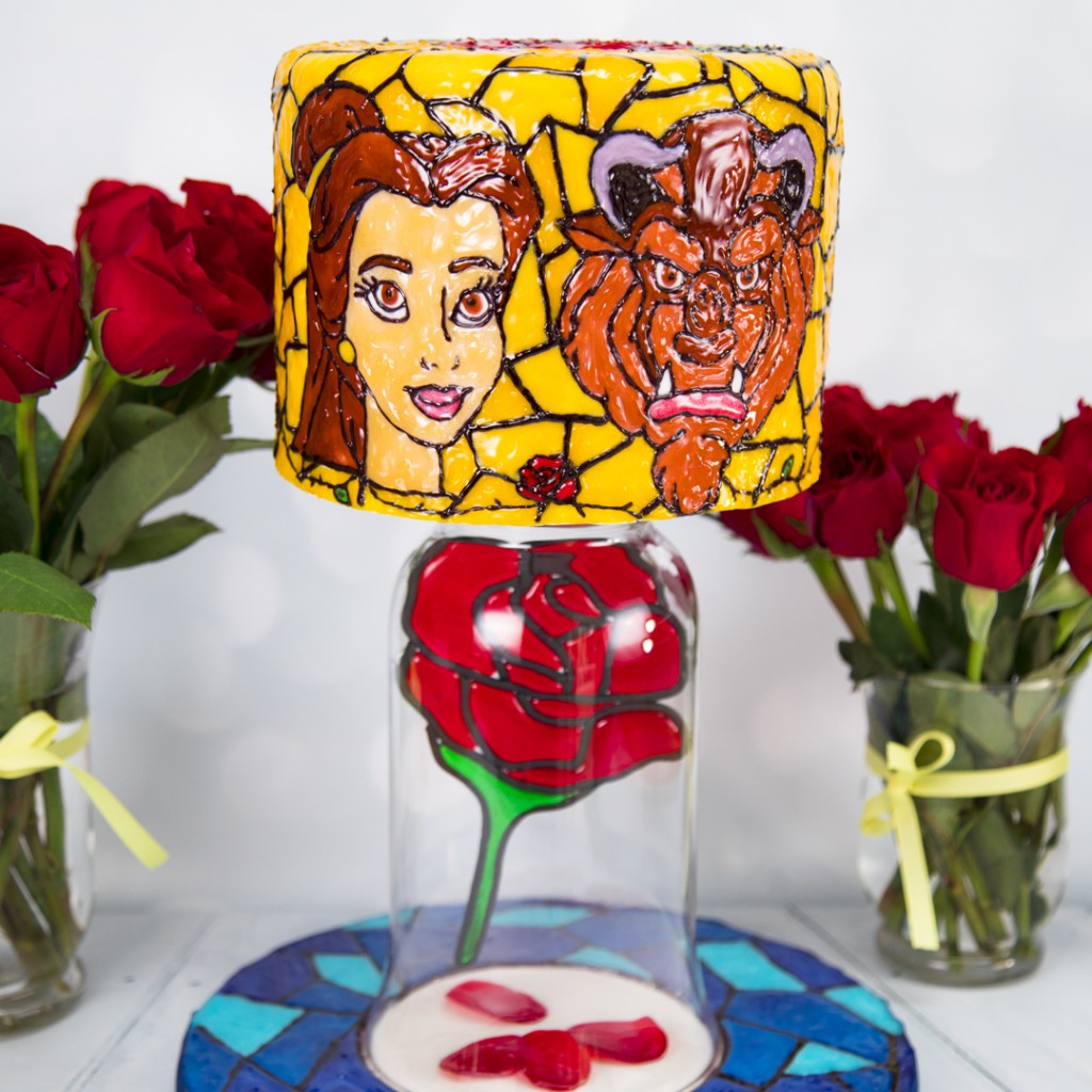 stained glass cake with isomalt rose 
