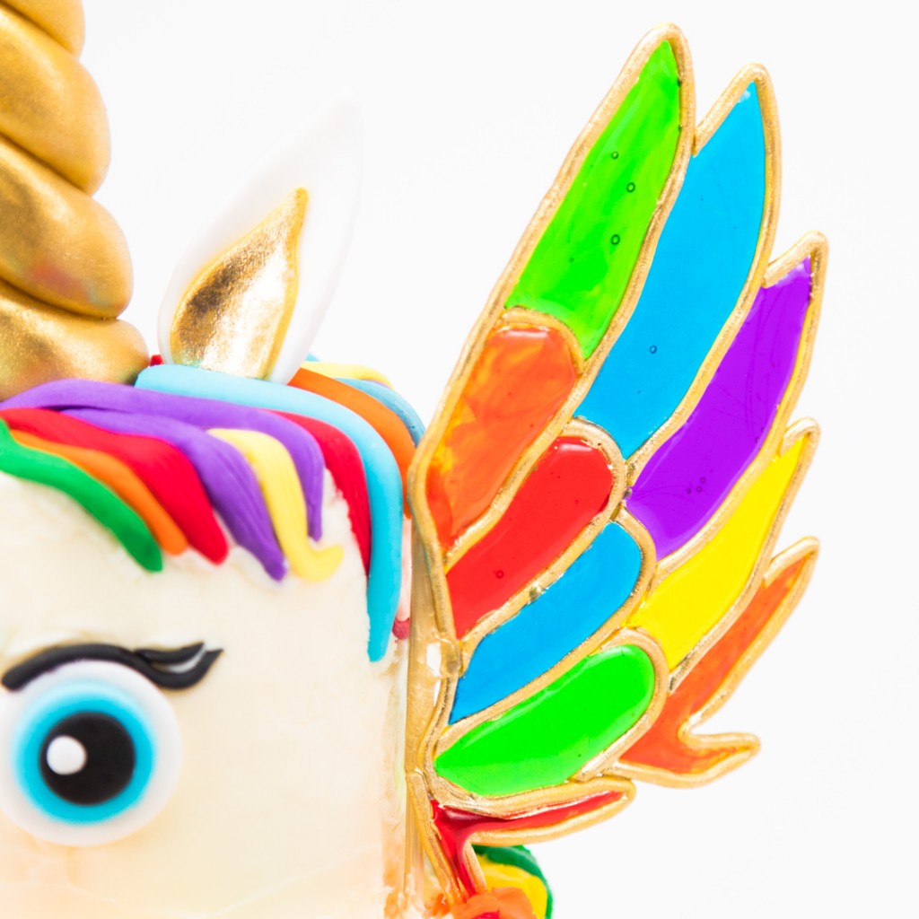 unicorn cake with isomalt wings