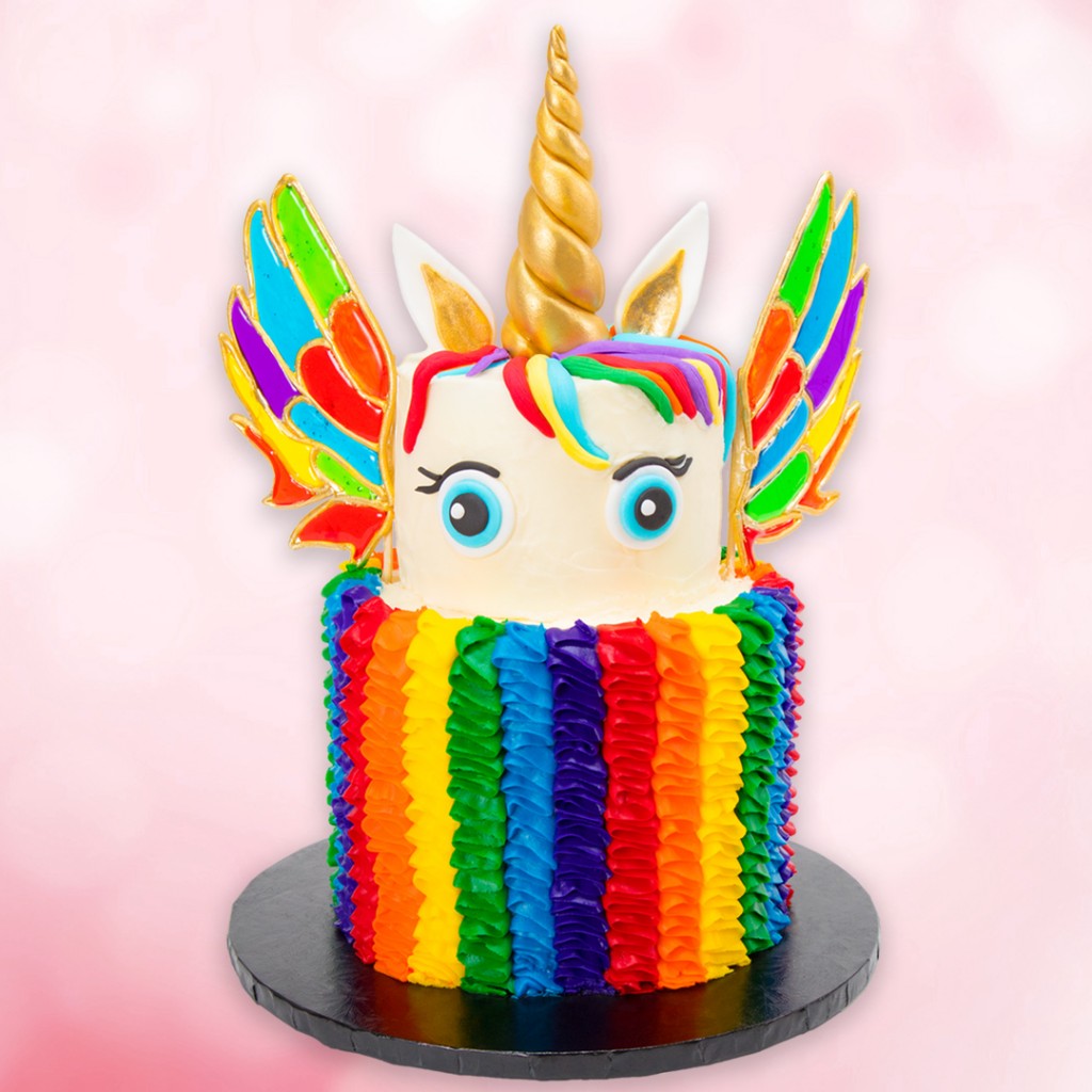 rainbow unicorn cake with isomalt wings 